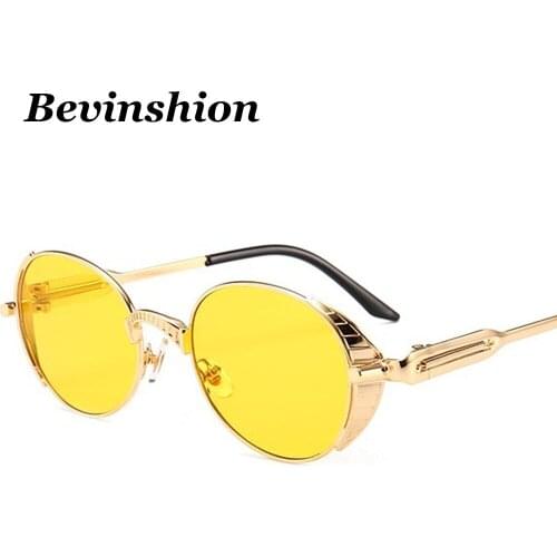 Metal Oval Steampunk Sunglasses Women Spring Hook Deck Vintage Sun Glasses For Men Red Pink Yellow Lens Punk Glasses Designer