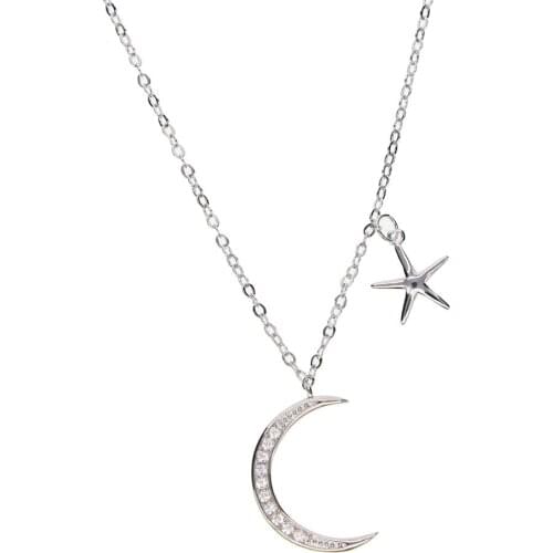 SPARKING AAA+ cubic zirconia paved dainty moon pendant star charm dainty delicate gold color fashion elegant beautiful necklace