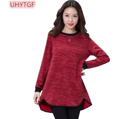 UHYTGF Plus size 4XL T-shirts Womens Pullovers T-shirt Tops Long sleeve Spring Autumn Female Loose Splicing Bottoming T-Shirts 4