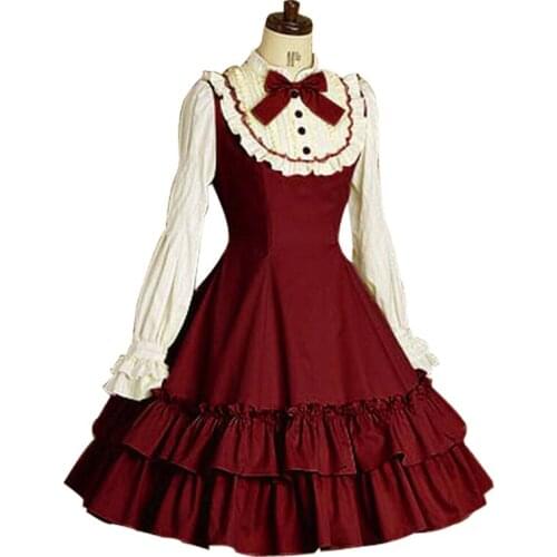 Palace Vintage Sweet Lolita Dress Cotton Lace Flare Sleeve Girl Summer Dress Maid Cosplay Costume Gothic Victorian Party Vestido