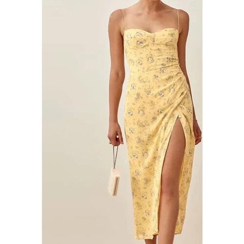 Vintage Tube Top Midi Dress Elegant Floral Print Adjust Strap Dresses Sexy Side split Tie-string Vestido Party Flower Sundresses