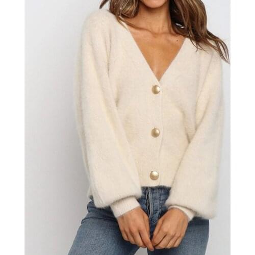 Women Sweater Cardigan Elegant Long Sleeve Mohair Casual Single-Breasted Short Soft Autumn Winter Knitted Coat Jumper Pull Femme