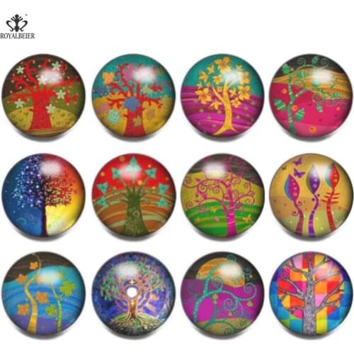 12pcs/lot Hot Sale Tree of Life Mix Patterns Love and Hope Glass Beads Charms 18mm Cabochon Fit 18/20mm DIY Snap Jewelry KZ1225