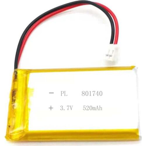 MSDS Verified 3.7V 520mAh 801740 Li Lithium Polymer ion Battery with 2.0mm JST Connector