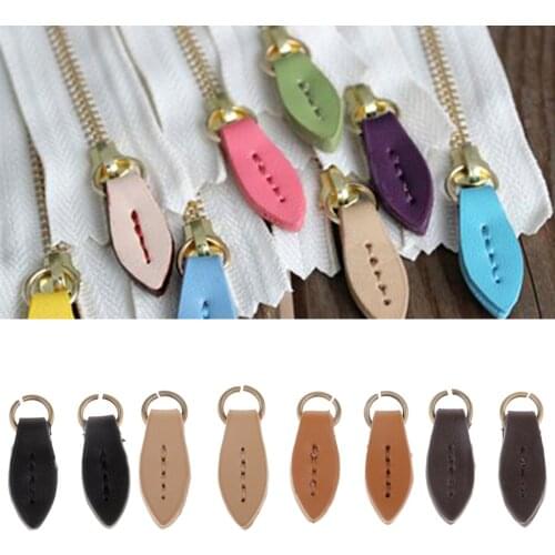 2Pcs Vintage PU Leather er Pull Puller Leaf Shape Sewing Fastener