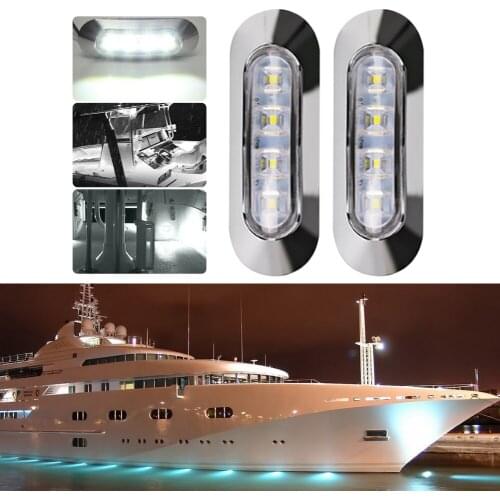 2PCS LED Marine Boat Courtesy Light 12-30V 6LED Waterproof Boat Interior Stern Transom Light Side Marker White Light