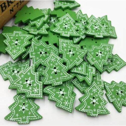 Hot Sale 20pcs Cute XMAS Christmas Decor Sewing Scrapbook DIY Craft Wooden Buttons tree Shape WB549