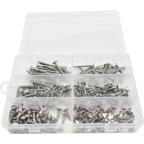210PCS/Box M4.2 Self Drilling Screw Cross Recessed Phillips Pan Head Self-Drilling Tapping Screw Thread 410 Stainless Steel