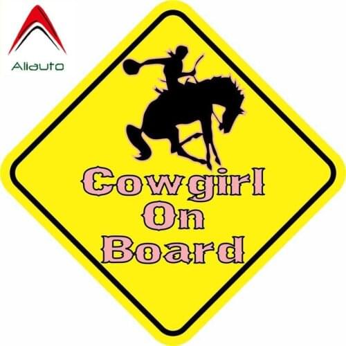 Aliauto Personality Car Sticker Cowgirl on Board Accessories Warning Mark Reflective Decal PVC for Renault Opel Seat,12cm*12cm