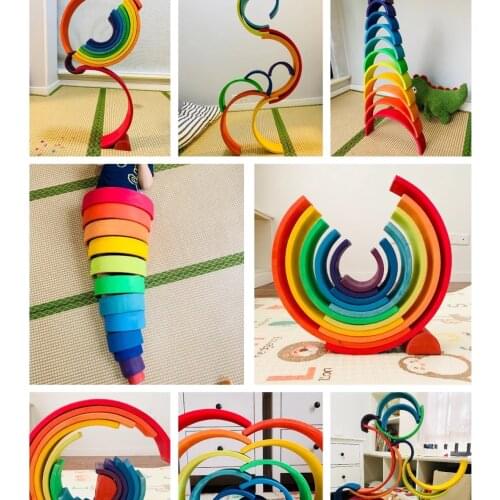Baby Large Rainbow Stacker Stacking Waldorf Dolls Games Kids Creative Building Blocks Montessori Educational Wooden Toy Children
