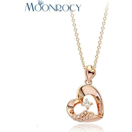 Ociki Rose Gold Color Chokers Heart Shape Crystal Necklace CZ Crystal for Women Girls Fashion Jewelry Wholesale Gift