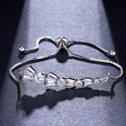Ekopdee Korean Charm Badminton Design Zircon Bracelet For Women Adjustable Chain Cubic Zirconia Bracelets Birthday Party Jewelry