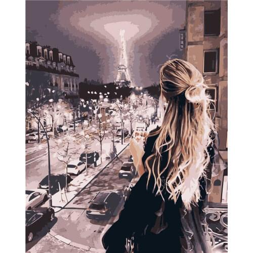 40*50CM Home Decoration Wall Painting Accept Booking A Woman Gazing At The Paris Tower Painting By Numbers