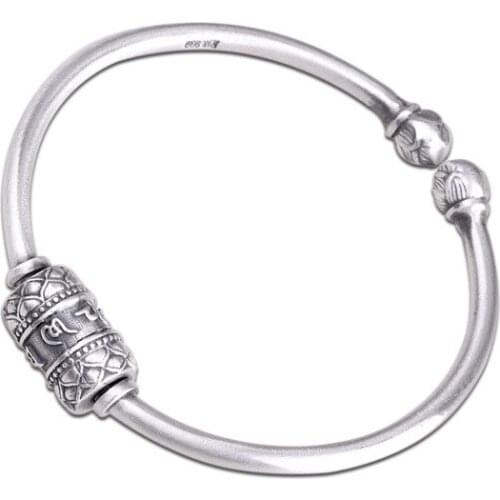 KJJEAXCMY Boutique jewelry Thai silver craft foot silver 999 unisex open six character mantra bracelet transfer