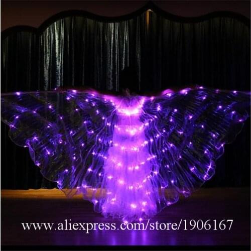 New Design Six Colors LED Wings Belly Dance Stage Performance Props Luminous Wings Cloak Open 360 Degrees With Adjustable Sticks