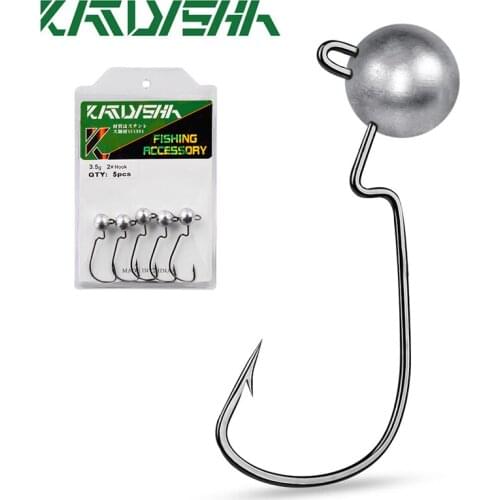 KATYUSHA 5Pcs Wide Crank Offset Fishing Hooks 3.5-5-7-10g High-Carbon Steel Fishhooks Jig Head Barbed Hooks for Soft Worm Bait