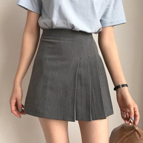 Summer Sweet Kawaii Women Solid High Waist Slim Mini Pleated Skirt Korean Casual Female A-Line Harajuku Skirts