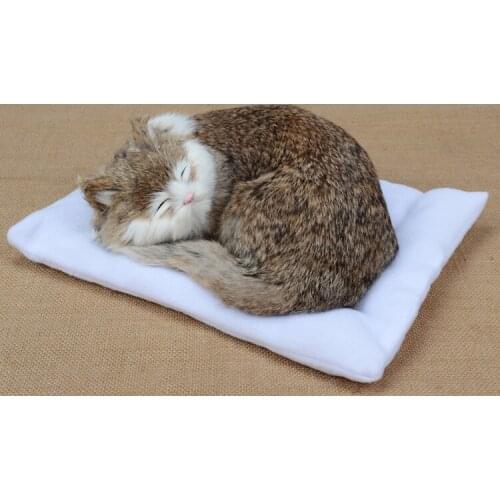 Simulation cat model ,24x20cm plastic&furs dark brown sleeping cat handicraft toy Xmas gift w5719