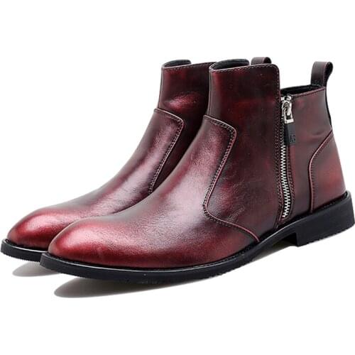 Fashion Chelsea Boots Men Winter Shoes Black Wine Red Retro Classic Pointed Dress Boots Autumn Winter Boots For Men Shoes