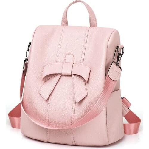 Fashion Anti-theft Women Backpacks Sweet Bow Ladies Large Capacity Backpack High Quality Waterproof Women Leather Backpacks