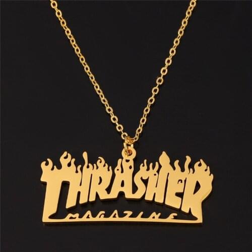 New Fashion Street Hip-Hop Rock Jewerly Men Women Stainless Steel Magazine Letter Flame Pendant Necklaces for Party