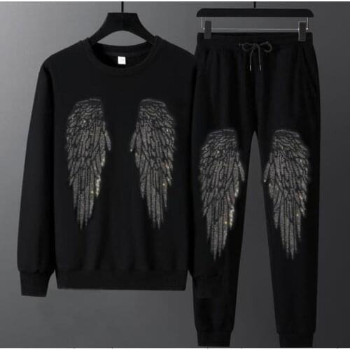 Mens Tracksuits Winter Men Set Warm Hoodies Suit Casual Rhinestones Sweatshirts Men 2 Piece Set Sportswear 2021 new