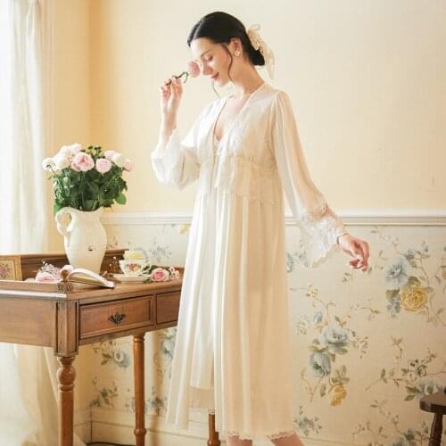 Long Sleeve Pure Cotton Nightgown WOMENS Suit Autumn Slip Nightdress Large Size Clothing Palace Style Cotton Pajamas Piece Wint