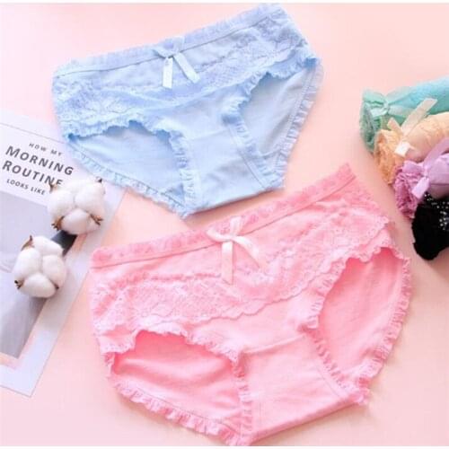 New Arrived 4Pcs/Lot Girl Panties Underwear Lace Briefs Cotton Lingerie Soft Comfortable Bowknot Cartoon Panty Wholesale 2802-4
