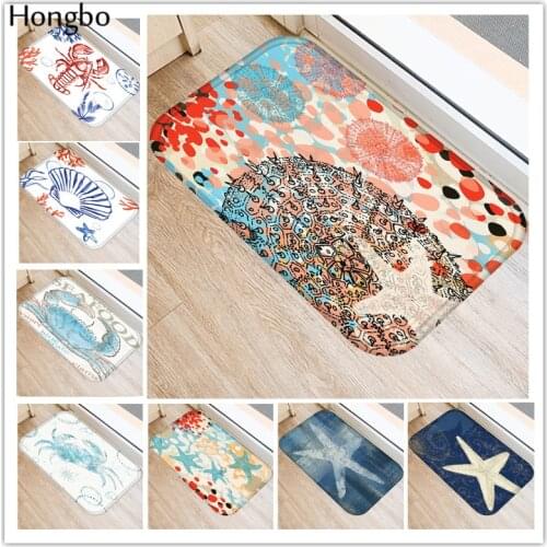 Hongbo Creative Rugs Washable Marine Life Carpet Mats Bedroom Starfish Conch Seahorse Pattern Non-Slip Floor Mats Area Rug