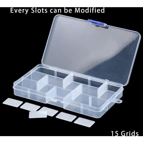 BTFBES Rectangle Adjustable Slots Plastic Transparent Jewelry Necklace Storage Box Case Craft Container for Beads Earrings boxes