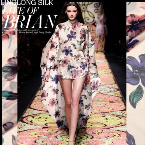 [Clearance]PRINT SILK CHIFFON FABRIC 6mm Width 53"-135cm100%Natural Silk Chiffon Fabric Silk Print Flower Pattern Sale Per Meter