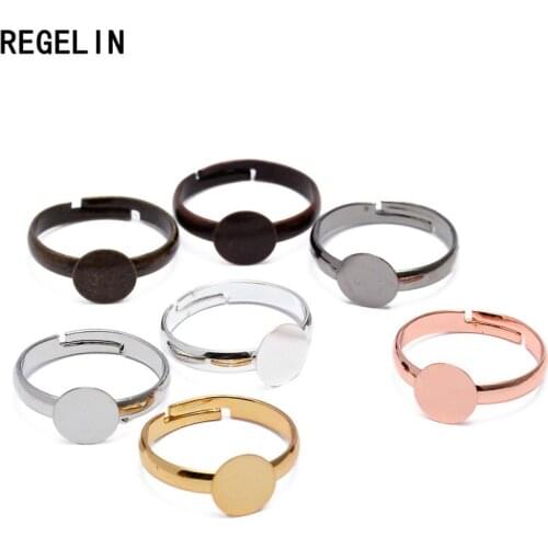 REGELIN Adjustable Ring Settings 6/8/10mm Round Blank Base Trays Bezel for Cabochon Cameo DIY Ring Jewelry Making 20pcs/lot
