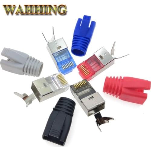 2/4pcs Cat7 Cat6a Cat6 RJ45 connector Cat 7 network connector rj45 plug metal shielded RJ45 Cat7 cable Colorful HY1552