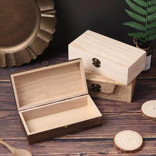Hot Sale！1pc Retro Wooden Jewelry Box Desktop Natural Wood Clamshell Storage Decoration