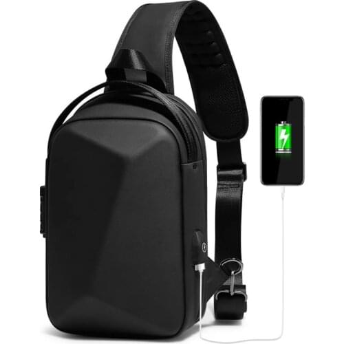OZUKO Mens Bag Shoulder Bag Hard shell Multifunction Anti-theft No key Male Crossbody Cags Short Trip Chest Pack USB Charging