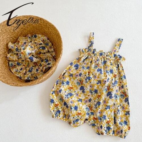 Engepapa Summer New Baby Girls Clothes Sling Romper Sleeveless Floral Hat 2Pcs Outfits Cotton Infant Baby GirlClothing Set