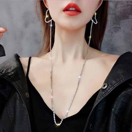 Zerong Ejewlery longer Drop Earrings rhinestone necklace Crystal Earrings for Women Fashion heart shape jewelry earring