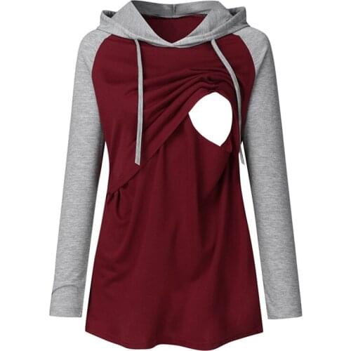 Womens Maternity Clothes Pullover Tops Breastfeeding Hoodie Nursing Sweatshirt Long Sleeve Striped Spliced Pregnant Clothes