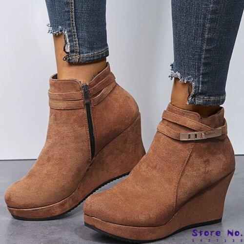 Women ankle boots chaussure warm booties high heels gladiator plus size wedges platform shoes woman zapatos mujer sapato H605