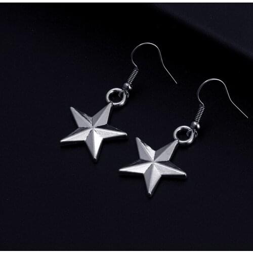 Trendy Vintage Star Shape Dangle Antique Silver Plated Earrings for Women Girl Retro Drop Earrings Cute Earring Jewelry Bijoux