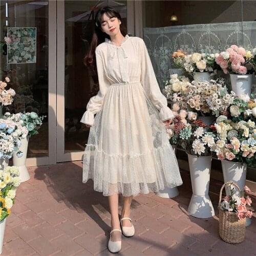 Women Dresses Autumn Mesh Stitching Long Sleeves Dress for Women Fashion Suit Vestido De Mujer Femme Robe