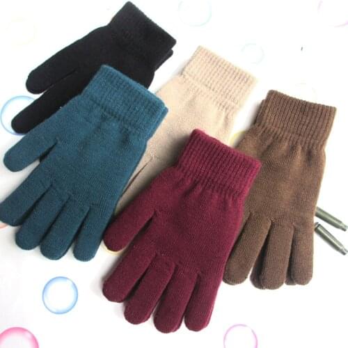 Women Men Unisex Winter Fashion Solid Color Knitted Full Fingered Gloves Thicken Warm Mittens Thermal Gift
