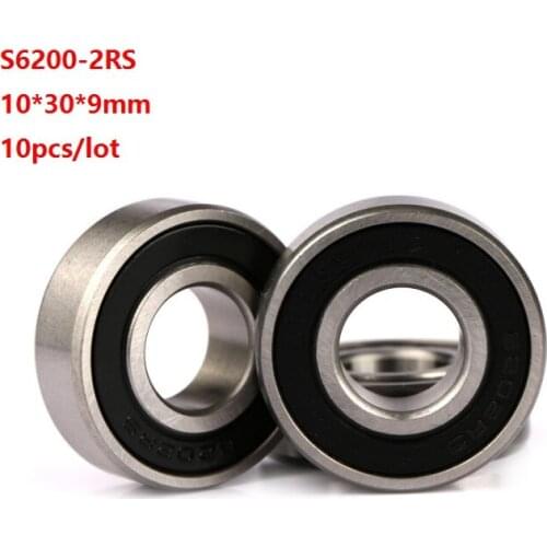 10pcs/lot ABEC-5 S6200RS S6200-2RS S6200 2RS RS 10x30x9mm Double rubber stainless steel Deep Groove Ball bearing 10*30*9mm