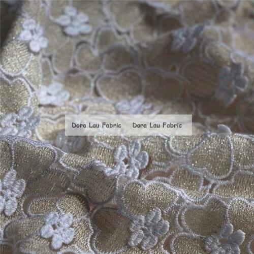 130CM Wide Water Soluble Golden Emboroderied Polyester Lace Fabric for Clothes Wedding Evening Dress S276