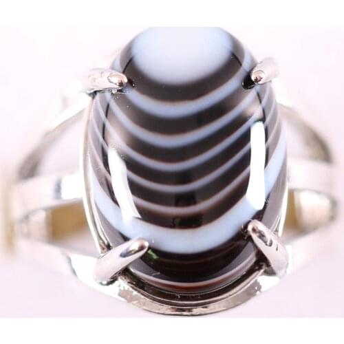 1Pcs Jewelry Gift Adjustable Ring For Women Natural Stone Oval CAB Cabochon Bead Black Veins Onyx Finger Ring Z154