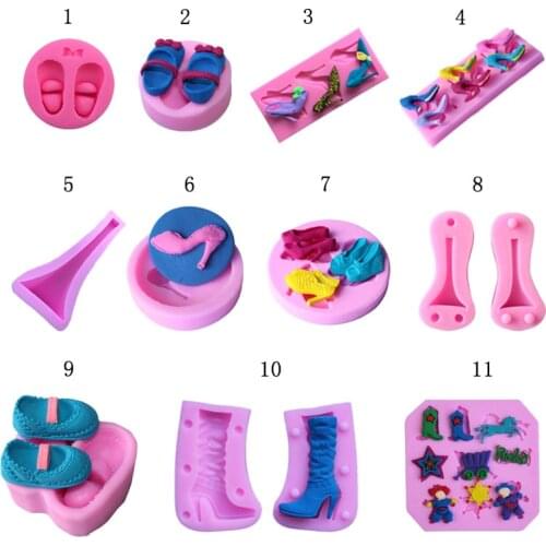 3D Cute Baby Bow Shoes and High heels Silicone Cake Molds Gum Paste Chocolate Clay Candy Mold Fondant Cake Decorating Tools