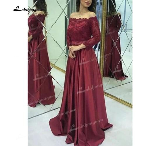 Off the Shoulder Satin Lace Long Sleeve A Line Mother Of The Bride Dresses for wedding Mother Formal Wedding Guest Gown 2021