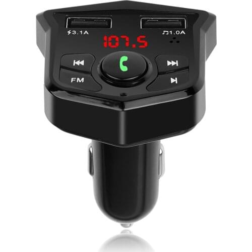 Bluetooth 5.0 Handsfree Car Kit FM Transmitter 3.1A Quick Dual USB Charger LCD Digital Voltmeter TF Card U disk AUX Player