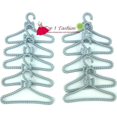 Free shipping 10pcs/set grey color Clothes hangers for barbie doll accessories