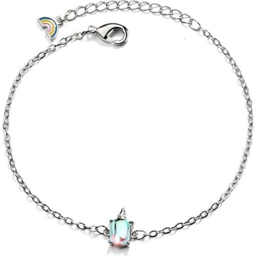 Sasusp Bracelets For Women Crystal Unicorn and Colorful Rainbow Bracelet Jewelry For Kids Daughter Christmas Day Gift femme